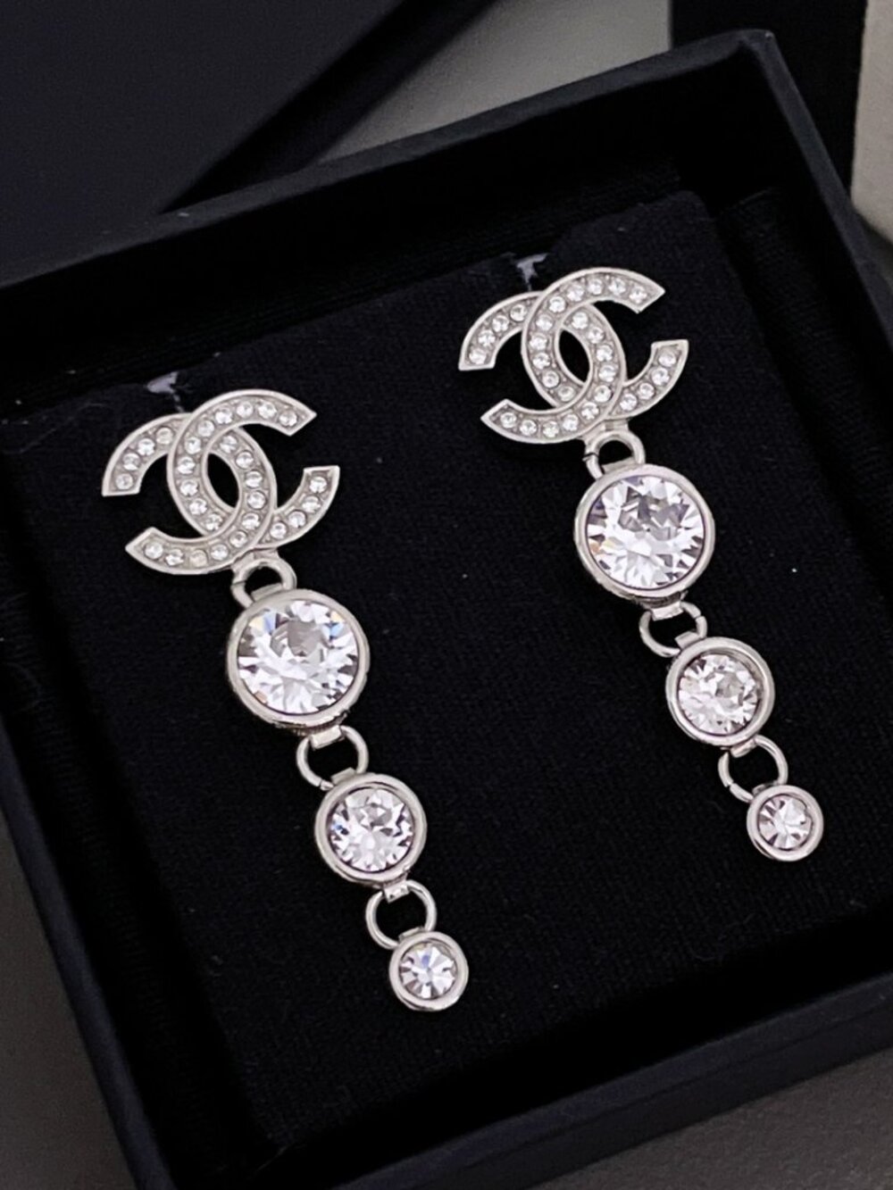Chanel Pave Crystal CC Dangle Earrings - Barely Worn, Smoke-Free